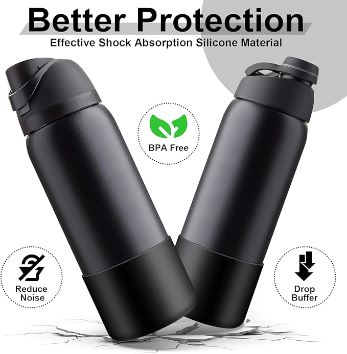 2PCS Silicone Water Bottle Boot for Owala 24oz 32oz 40oz, Anti-Slip Protective Sleeve Bottom Bumper Protector for FreeSip, Twist, and Flip Stainless Steel Water Bottles