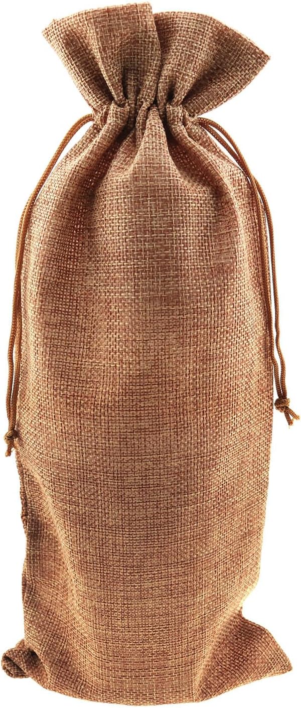 E-outstanding 10PCS Burlap Wine Bags Drawstring Dust-proof Hemp Red Wine Bag Hessian Cloth Bottom Gift Bags for Holiday Giving Blind Taste Party