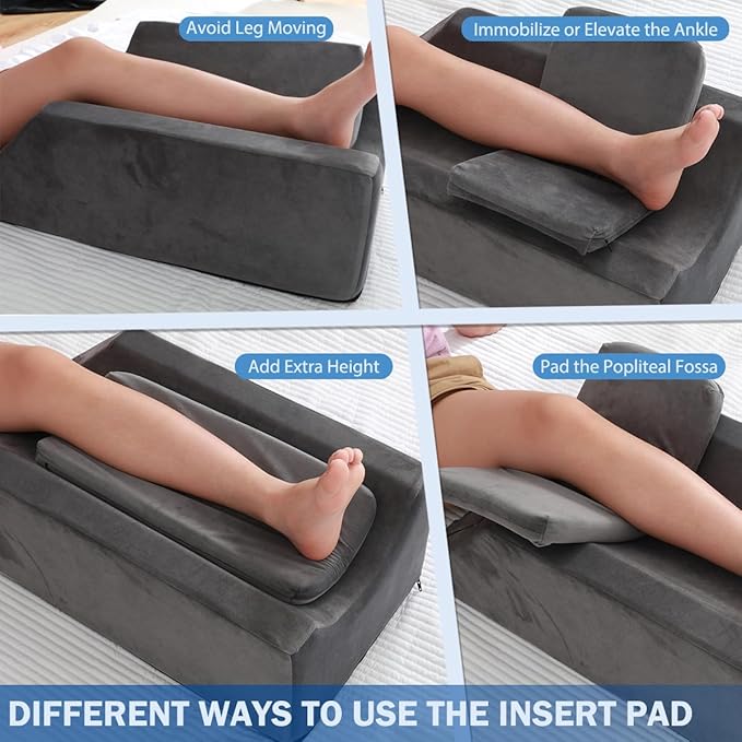 Leg Elevation Pillows for After Surgery, Injuries, Rest and Sleeping,Foam Wedge Pillow to Elevate Foot with Three Handles and Insert Pad