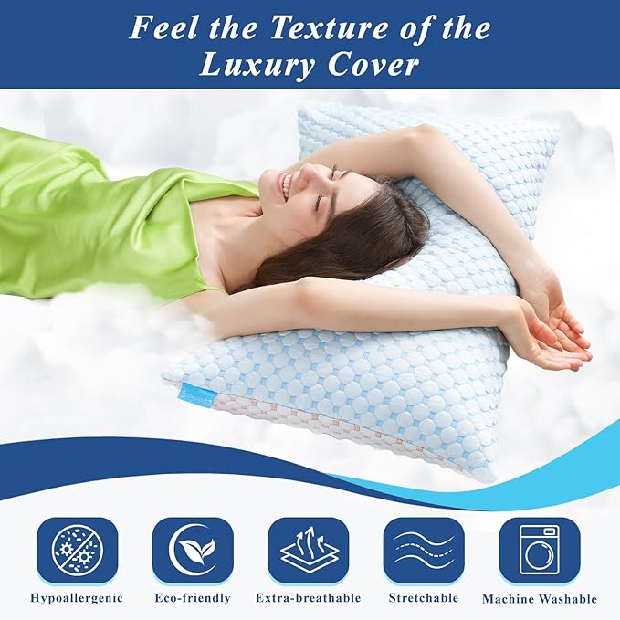 Cooling Pillows for Sleeping Queen Size Set of 2, Shredded Memory Foam Pillow- Staying Cold All Night, Supportive Gel Pillows for Hot Sleepers