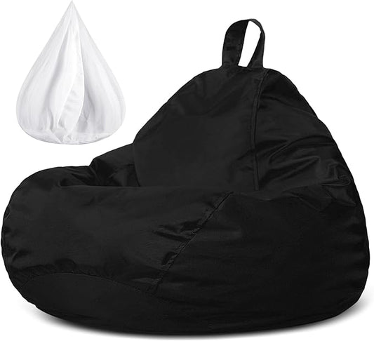 Meonum Bean Bag Chair Cover(No Filler) for Kids Stuffed Storage Bean Bag Chair Cover with Inner Liners for Easy Cleaning Bean Bag for Organizing Children (Black,27.6 x 31.5 Inch)