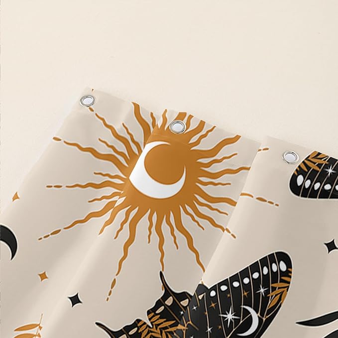 AILONEN Moth Shower Curtain,Sun and Moon Death Moth Bath Curtain for Bathroom Decor,Polyester Waterproof with 12 Plastic Hooks 72" W*84" H