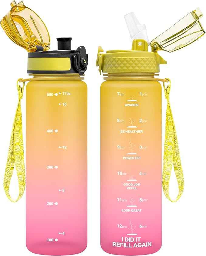 OLDLEY Kids Water Bottle for School, 17 oz (2 lids) BPA-Free Reusable Leak-proof Durable Tritan Plastic Water Bottles with Straw & Chug Lids, Anti-dust Spout Cover (Nectarine)