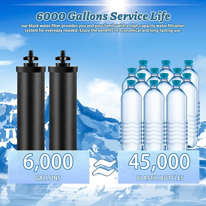 Water Filter Element Replacement for Berkey, Black Activated Carbon Filter Elements Reduce Greater Contaminant, Compatible with Berkey Travel, Royal, Crown Series Gravity-Fed Water Filters, Set of 2