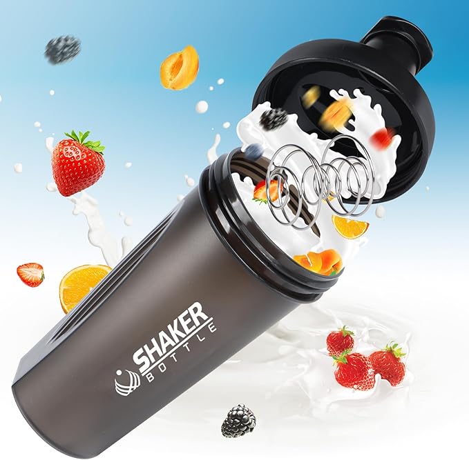 Shaker Bottle, 600ml Classical Protein Shaker Cup with Mixing Ball for Smooth blending, Leak-Proof GYM Workout Water Bottles for protein& Smoothie Shake，Bpa Free (20oz / Black)