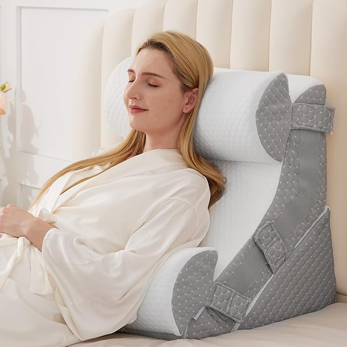 4pcs Orthopedic Bed Wedge Pillow Set, Memory Foam Post Surgery Pillow for Back, Leg Pain Relief, Adjustable Pillow Wedge for Sleeping, Bed Sitting up, Acid Reflux, GERD & Snoring, White/Grey