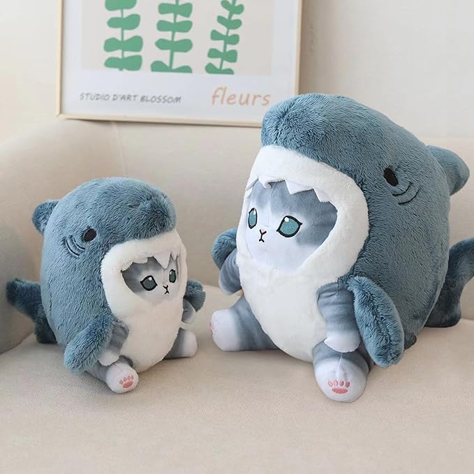 Kawaii Shark Cat Plush Toy Stuffed Animal Doll, Cute Soft Pillow Stress Release Hugs Toys Christmas Halloween Birthday Gifts for Kids Boys Girl Best Gift (Blue - Grey,19 inch)