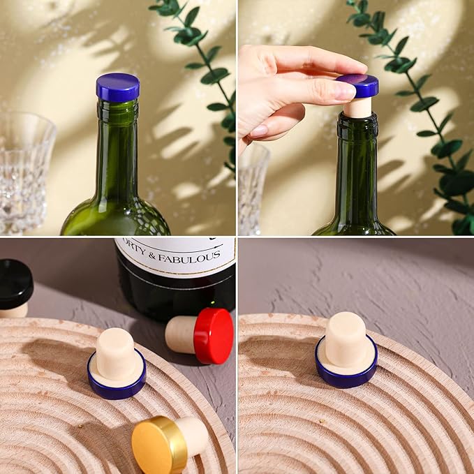 T-shaped Stopper Cork Wine Stopper Bottle Stoppers Reusable Wine Bottle Stopper Sealing Plug Bottle Cap for Wine Beer Bottles DIY Craft (Red, Blue, Black, Gold, 24)