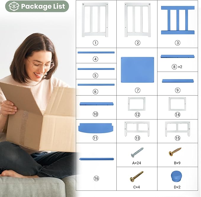 COSYLAND Kids Kitchen Step Stool, Toddler Standing Tower with CPC & FSC Certification, Removable Anti-Drop Railing Safety Rail Enjoys Unique Patented Design A Anti-tip Stable Structure Blue & White