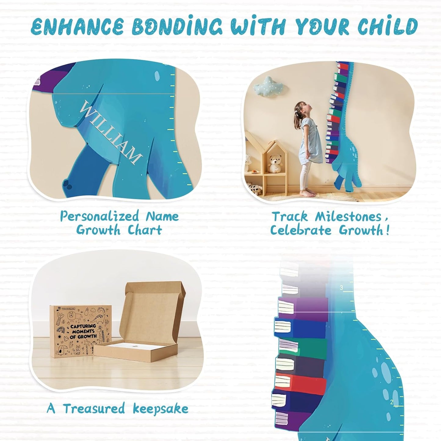 Personalized Name Growth Chart for Wall, Dinosaur Book Wooden Growth Chart Kids Height Chart, Wall Measurement for Kids, Height Chart for Wall, Growth Ruler for Toddler Playroom Decor