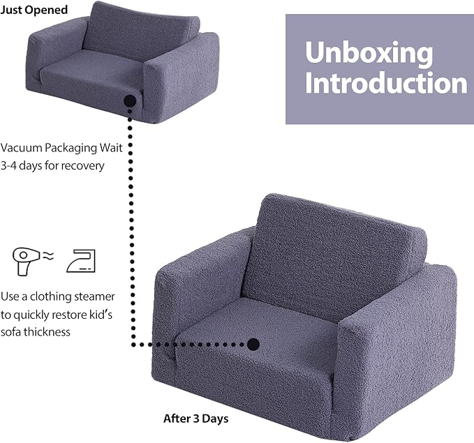 Tiita Kids Sofa, 2-in-1 Kids Sofa Chair, Convertible Children Couch to Lounger, Flip Out Kids Sofa Chair, Toddler Armrest Chair Bed, Folding Kids Play Sofa for Girl or Boy(Navy Blue)