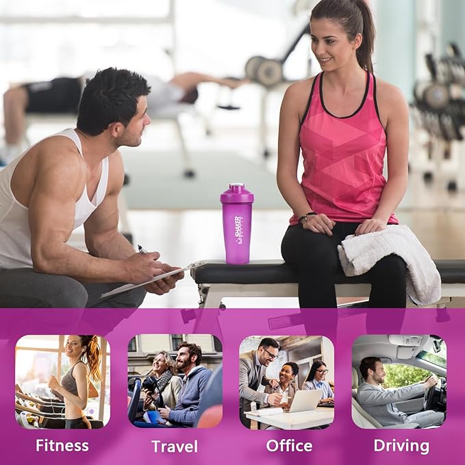 Shaker Bottle, 600ml Classical Protein Shaker Cup with Mixing Ball for Smooth blending, Leak-Proof GYM Workout Water Bottles for protein& Smoothie Shake，Bpa Free (20oz / Purple)