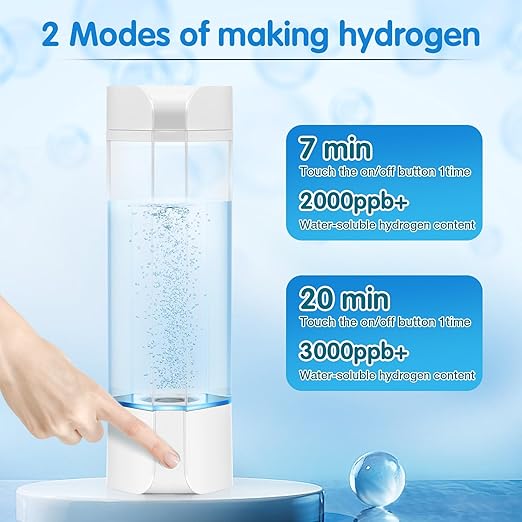 Hydrogen Water Bottle Generator with Gas Inhaler Molecular H2 Maker Machine SPE/PEM Technology Generates Real 3000ppb Pure Hydrogen Concentration Dupont Membrane Purification Vent (White)