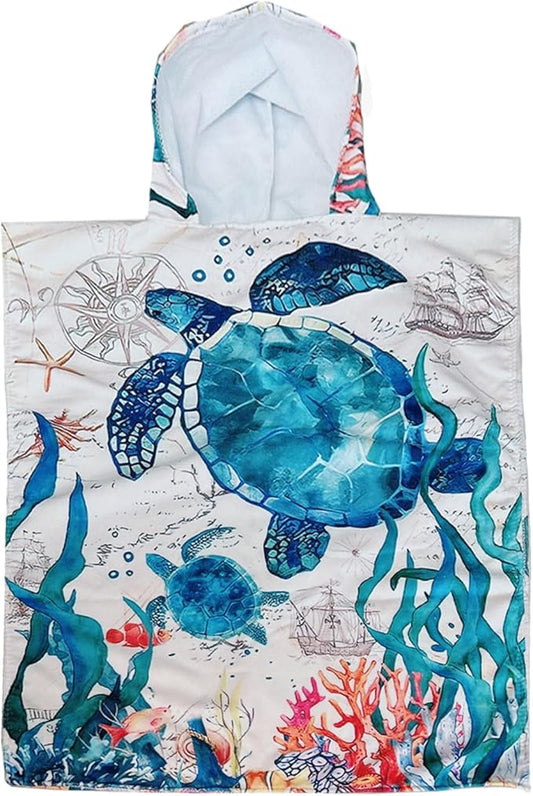 Turtle Kids Bath Beach Towels with Hood for Toddlers Premium Microfiber Quick-Dry Kids Hooded Towel for Shower/Beach/Swim Bathrobe