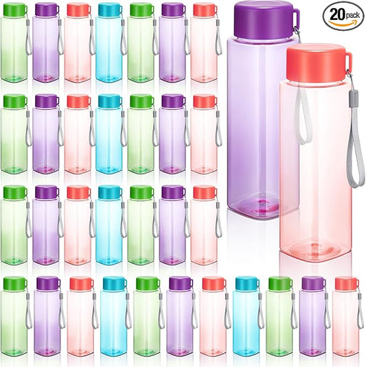 Mifoci 20 Pieces Water Bottle Bulk 17 oz Plastic Water Bottles Bulk Sport Drink Bottles with Handle Strap Lightweight Leakproof for Party Outdoor Children School Classroom