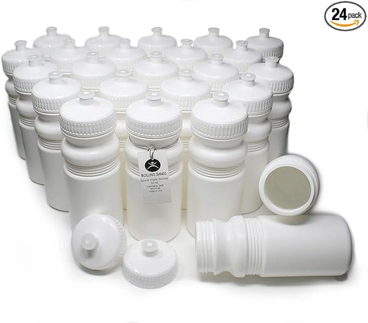 Rolling Sands 20 Ounce Sports Water Bottles 24 Pack, BPA-Free, Made in USA, Dishwasher Safe, White