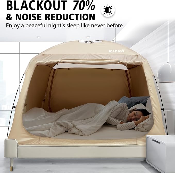 Bed Tent Bed Canopy Queen Size for Adult and Kids - Portable Sleeping Tents Indoor Dream Tents 70% Blackout with String Light 3 Doors Breathable Privacy Space Tents