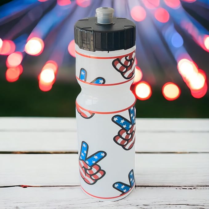 Kids Water Bottle | 22 oz. BPA- Free Sports Squeeze Water Bottles with Pull Top Cap |Perfect Water Bottle for School | Reusable & Durable for Boys & Girls | Made in USA (Patriotic Peace Signs)