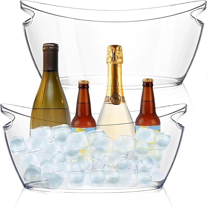Cheardia 2 Pack Ice Bucket, Acrylic Champagne Bucket 5.5L Beverage Tub for Parties, Mimosa Bar Supplies, Cocktail Bar, Champagne, Beer, Wine, Clear, Long and Narrow