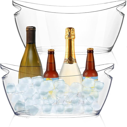 Cheardia 2 Pack Ice Bucket, Acrylic Champagne Bucket 5.5L Beverage Tub for Parties, Mimosa Bar Supplies, Cocktail Bar, Champagne, Beer, Wine, Clear, Long and Narrow