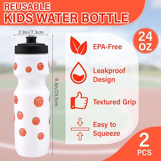 Talltalk 4 Pcs Basketball Party Favors 24 oz Basketball Water Bottle Gift for Basketball Team with Drawstring Bag Basketball Tumbler Cup Sports Themed Accessories for Event Gift Supplies