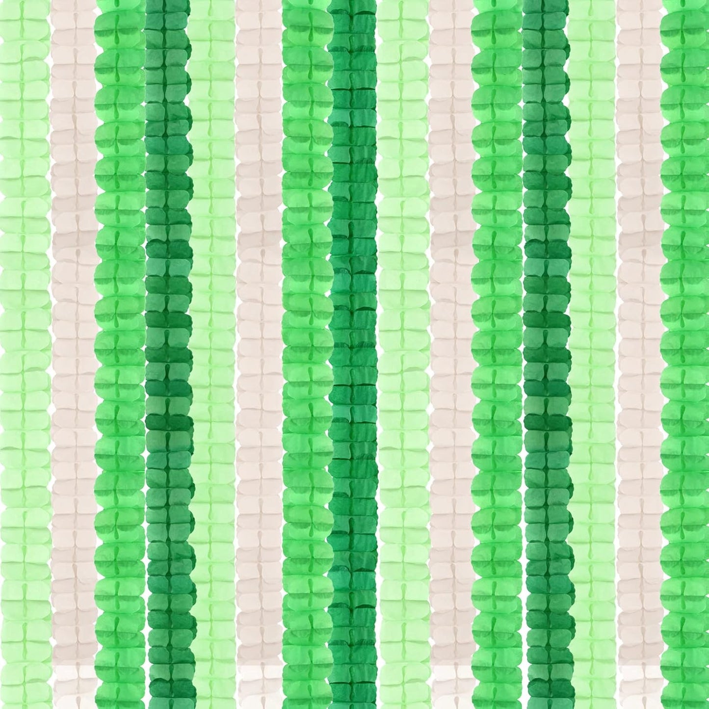 Green-White Party Decorations Streamers Garland - 157Ft Four-Leaf Clover Hanging Banner, Jungle Theme Supplies Baby Shower Spring Summer Birthday Decor Hugtmr