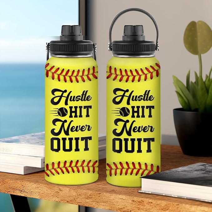 SANDJEST Softball Water Bottle 32oz Stainless Steel Insulated Bottles for Men Women Sports Lovers Fan Players Coach - Softball Gifts for Birthday Christmas
