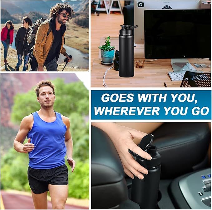 CHENGU 4 Pcs Aluminum Water Bottle 24oz Aluminum Reusable Bottles Lightweight Snap Lid Sports Water Bottle Multipack Easy Carry Leak Proof Travel Bottle for Gym Camping Hiking Outdoor Fishing (Black)