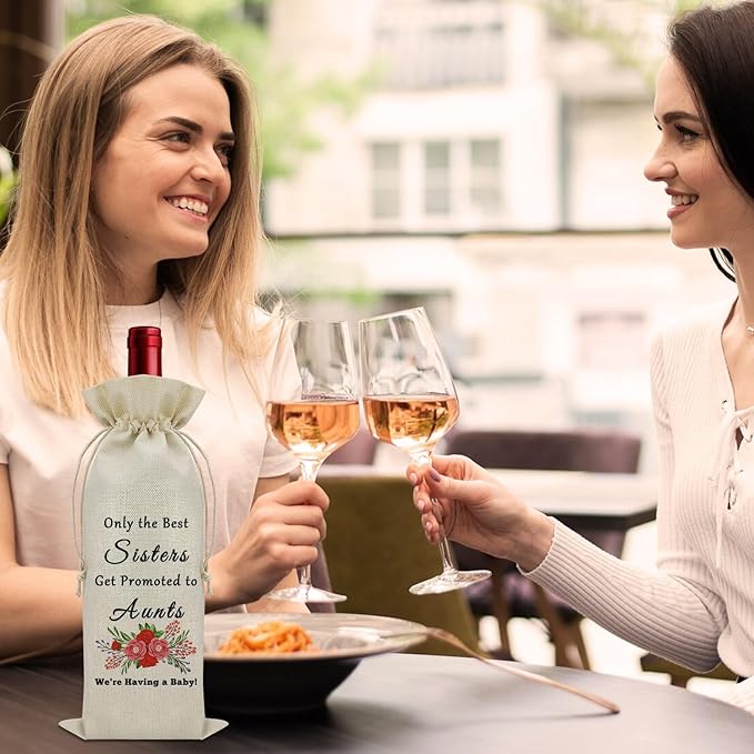 Promoted to Aunt Gifts Wine Bag Auntie Pregnancy Announcement Gifts Sister to Aunt Gifts Wine Bottle Decoration Bag New Aunt Gifts Aunt to Be Gifts Wine Accessories Gifts for Wine Lovers