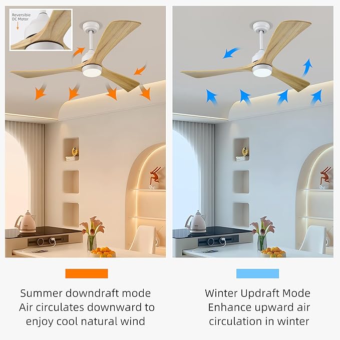 NicBex Ceiling Fan 52 Inch Ceiling Fan with Lights Ceiling Fans with 3 Blades and Remote Control Reversible Ceiling Fan with 6 Wind Speed Levels for Bedroom, Living Room, Natural White