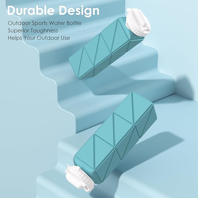 Collapsible Water Bottles 20.7oz Leakproof with Straw Lid Food-Grade BPA-Free Silicone Travel Foldable Water Bottles for Sports Office Gym Hiking Driving 610ML (Type2 Green)