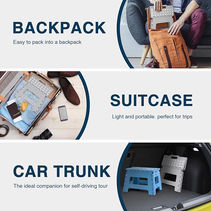 Folding Step Stool 9", Kids Step Stool, Heavy Duty Step Stools for Adults, Compact Foot Stools, Light-Weight Toddler Step Stool for Kitchen, Bathroom, Holds Up to 300 lbs (Grey)