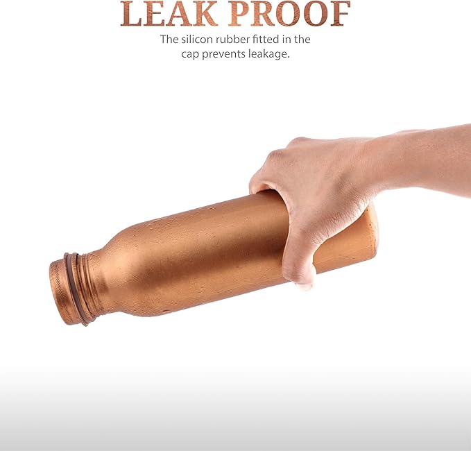 RAJRANG BRINGING RAJASTHAN TO YOU Modern Copper Water Bottle 16 oz Solid Vessel Ayurveda Health Pitcher Leak Proof Design Bottles for Sport Fitness Yoga