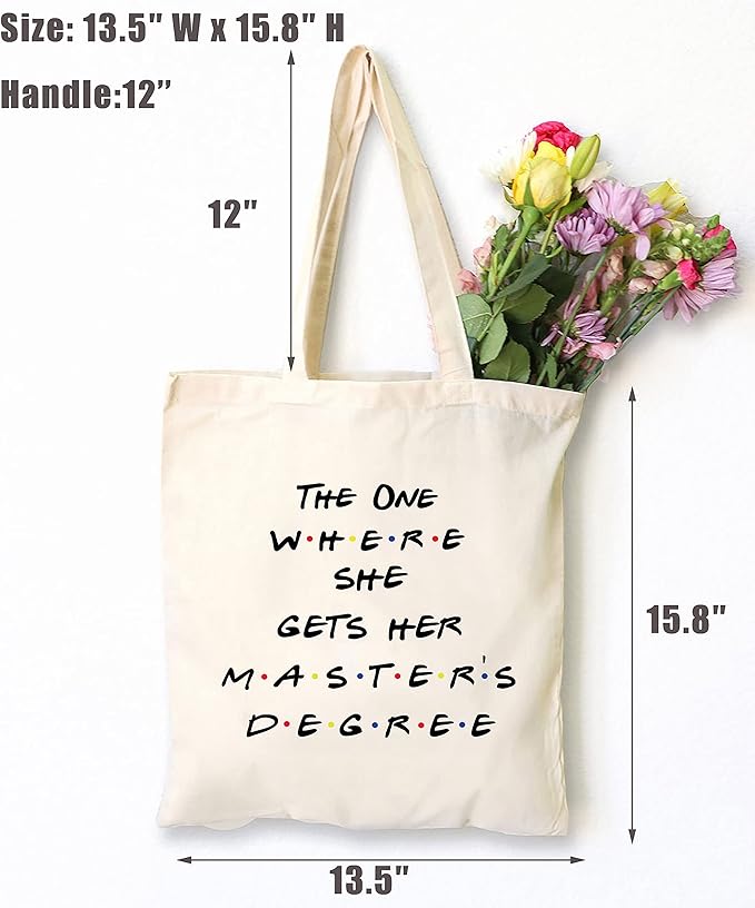Masters Degree Gift for Grad Student - MBA Gifts - Grad Student Graduation Gift for Best Friend Daughter Cousin Sister - The One Where She Gets Her Master's Degree - Shoulder Bag Shopping Bag Tote Bag