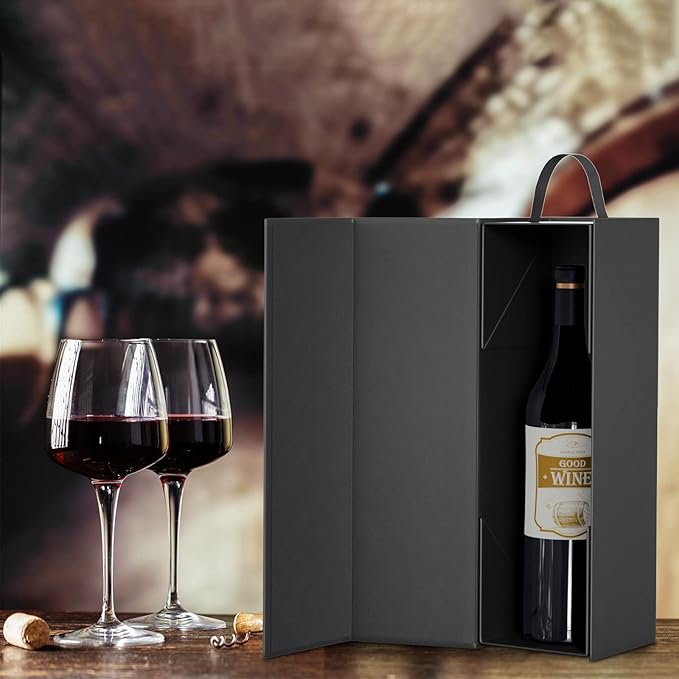 Wine Gift Boxes 12.8x3.8x3.8 in,Bottle Gift Boxes For Liquor Presents,For Wine and Champagne,Magnetic Collapsible Gift Box Wine Bottle Gift Packaging for Weddings,Anniversaries, Parties (Black/5PCS)