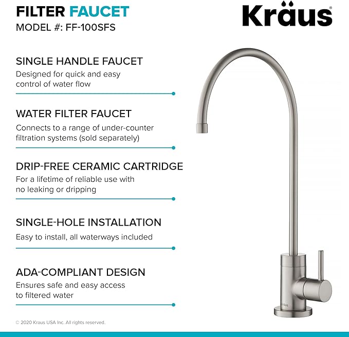 Kraus KPF-1610-FF-100SFS Bolden Commercial Style Pull-Down Kitchen Purita Water Filter Faucet Combo, Spot Free Stainless Steel, 18
