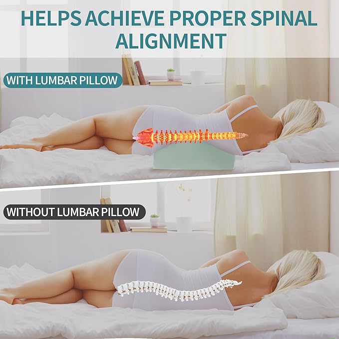 HOMBYS Adjustable Lumbar Support Pillow for Sleeping, 3 Layer Memory Foam to Change Height for Back Pain Relief, Triangle Wedge Bolster Pillow for Back Stomach & Side Sleepers