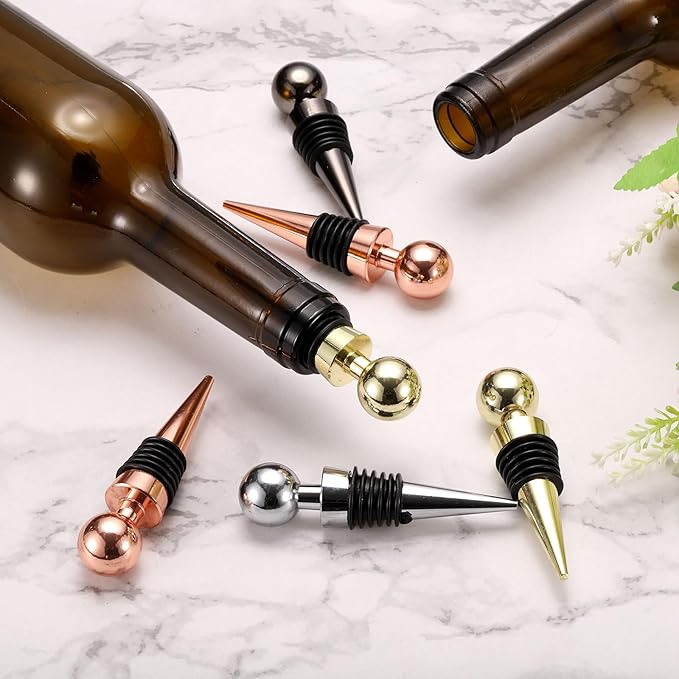 uxcell 3 Pcs Wine Bottle Corks, Vacuum Wine Bottle Stopper, Wine Stopper with Rubber Reusable Wine Corks, Suitable for Standard Bottle, Rose Gold