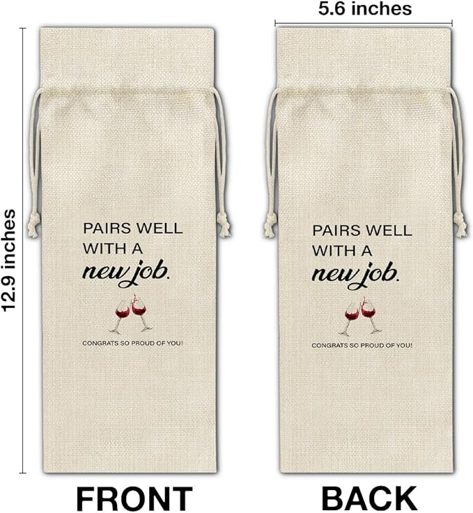 HOIJAUMAI New Job Gift Wine Bag, Going Away Gifts for Coworker Friends Women Men, Farewell Gift for Coworker, Pairs Well with a New Job Burlap Drawstring Wine Bag