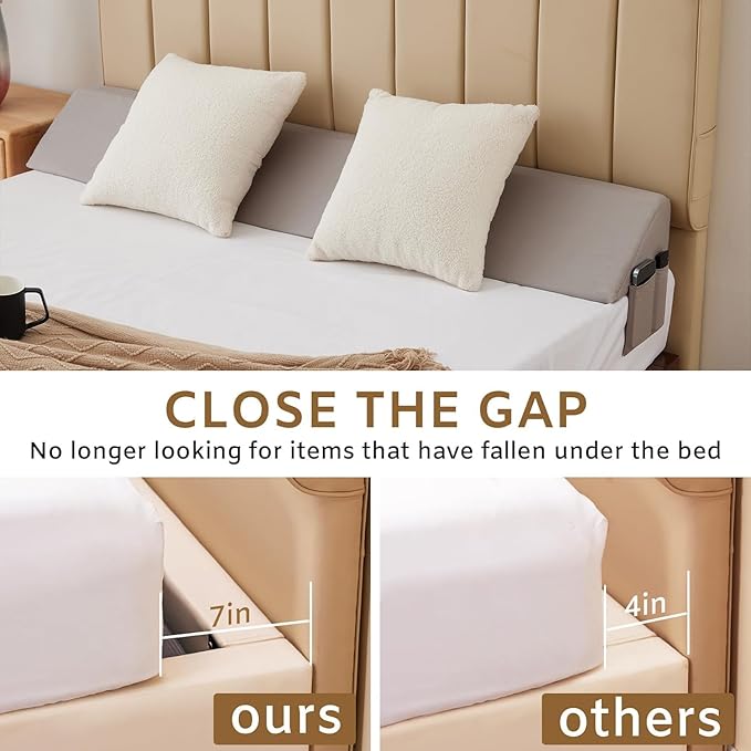King Bed Wedge Pillow for Headboard, Foam Headboard Pillow, Bed Gap Filler, Mattress Wedge, Mattress Gap Filler King - Fill The Gap (0-7") Between Headboard and Mattress (Gray, 76"x10"x6")