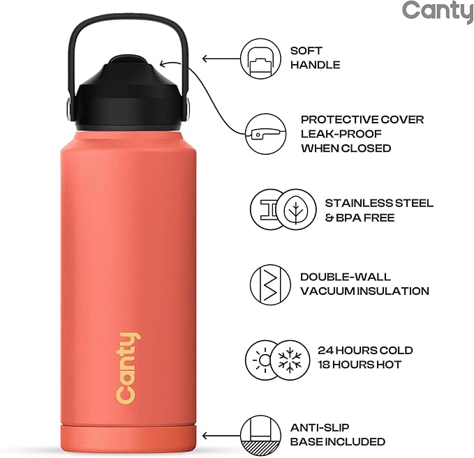 Canty Stainless Steel Water Bottle with Straw, Anti-Slip Base and Giftable Full Colored Box, Great for Travel (Pearl White, 32 Oz)