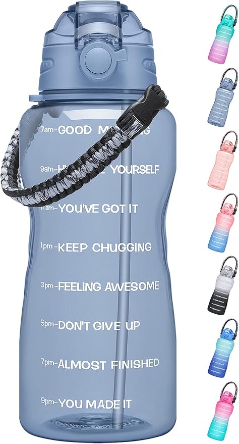 Water Bottles 1 / Half Gallon with Time Marker and Straw, Large Fitness Sports Motivational Bottle, Wide Mouth Leakproof and BPA Free for Travel, Gym,office,school