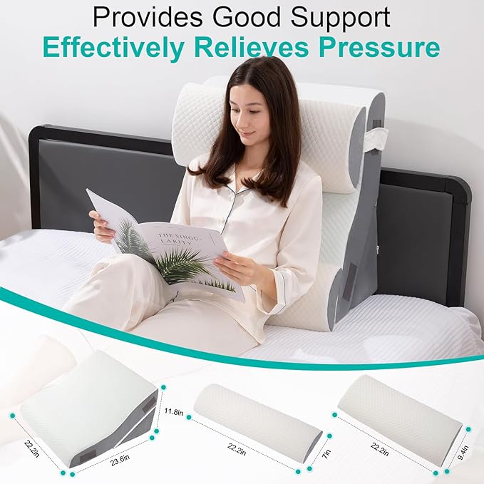 4PCS Bed Wedge Pillow for Sleeping or Back Pain Relief, Post Surgery Memory Foam Orthopedic Wedge Pillows for Back, Leg and Knee Support, Adjustable Bed Pillow