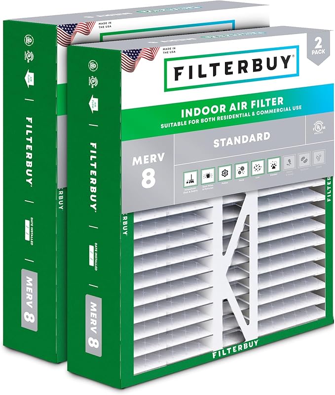 Filterbuy 16x22x5 Air Filter MERV 8 Dust Defense (2-Pack), Pleated HVAC AC Furnace Air Filters Replacement for Amana, Coleman, Goodman, York, and More (Actual Size: 15.38 x 21.88 x 5.25 Inches)