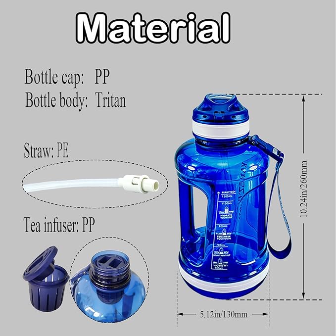 Sports Water Bottle, 50 Oz/1500mL, Leak Proof BPA Free Travel Outdoor For Men Women (Blue)