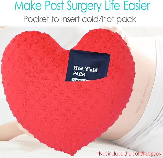 Heart Surgery Pillow for Open Heart Surgery After Bypass Coughing with Pocket Comfort Cushion Recovery Gifts Women Men Patients Minky Dot Red