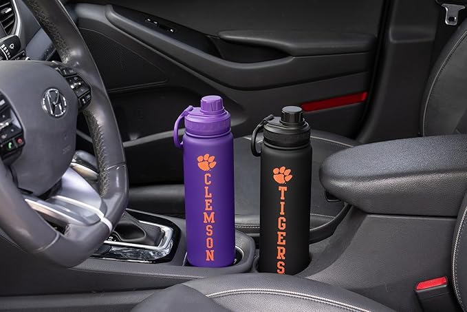 Clemson University Water Bottle - Black Double Walled Stainless Steel 24 oz Keeps Drinks Cold or Hot