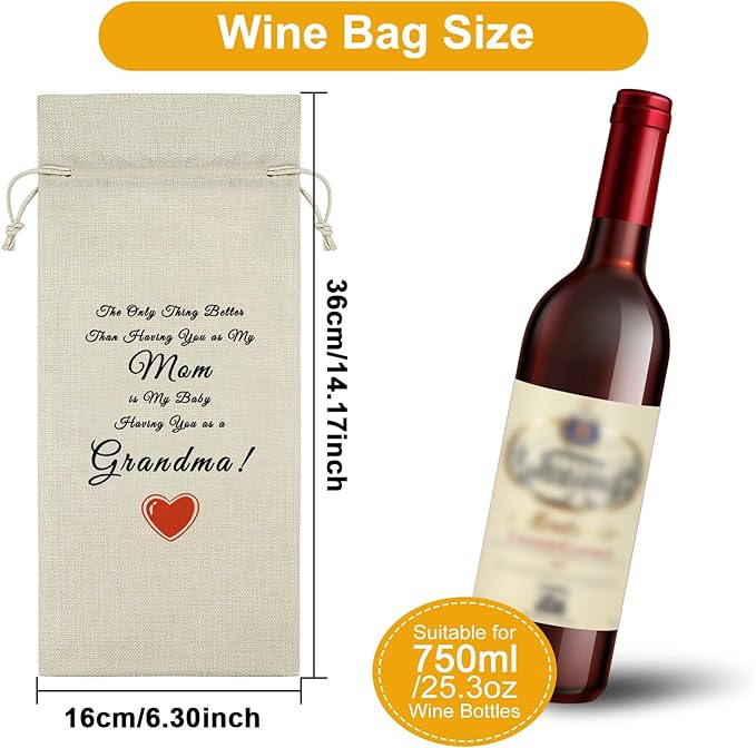 Sazuwu New Grandma Gifts First Time Wine Bag Mom Promoted to Grandma Gifts Mothers Day Gifts for Mom to Be Wine Accessories Gifts for Wine Lovers Mothers Day Gifts for Grandmother from Grandson