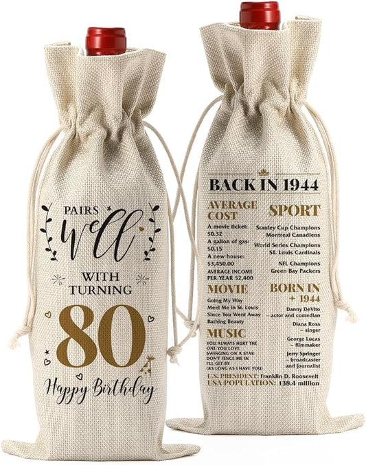 80th Birthday Gifts for Women Men Funny Wine Bag 80th Birthday Party Decorations Favors Happy Anniversary 80 Year Old Gifts for Woman Her Him Mom Dad Grandma Grandpa Wine Gift Bag