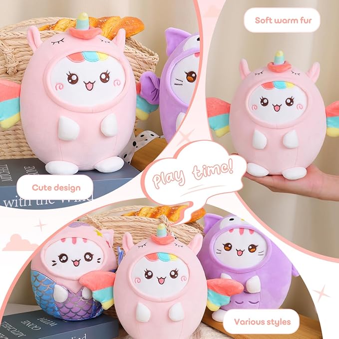 Cute Plush Unicorn Cat Stuffed Animal Pillow, 8" Soft Kawaii Kitten Plushie with Unicorn Outfit Gift for Kids
